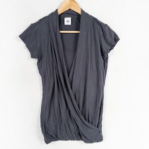 CAbi Knit Layered Fickle Tee Sz XS Gray Style #3058 Short Sleeve 100% Rayon